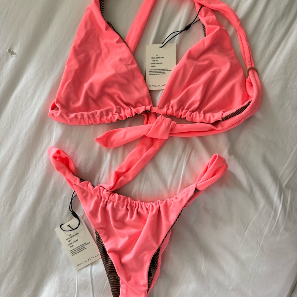 Acacia Swimwear Darling (Pink) Bikini Set Xl Top + Lg Bottom - Picture 4 of 6